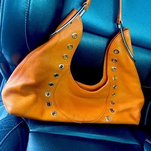 Furla cognac silver grommet shoulder bag